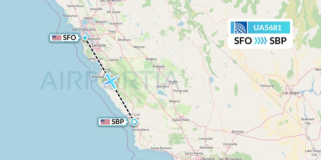 UA5681 United Airlines Flight Map: San Francisco to San Luis Obispo