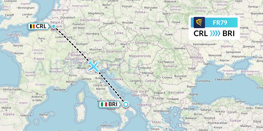 FR79 Ryanair Flight Map: Brussels to Bari