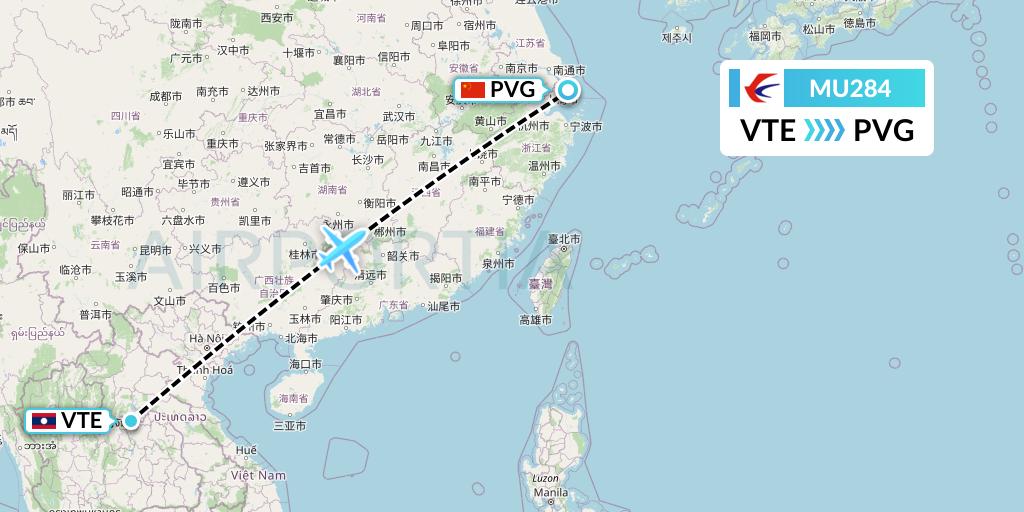 MU284 China Eastern Airlines Flight Map: Vientiane to Shanghai
