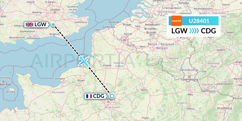 U28401 EasyJet Flight Map: London to Paris