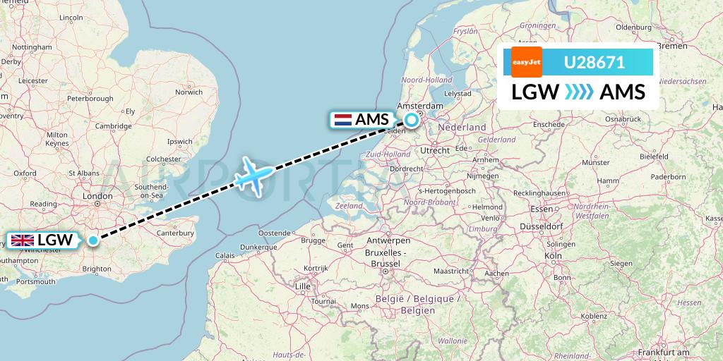 U28671 EasyJet Flight Map: London to Amsterdam