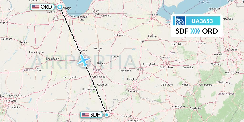 UA3653 United Airlines Flight Map: Louisville to Chicago