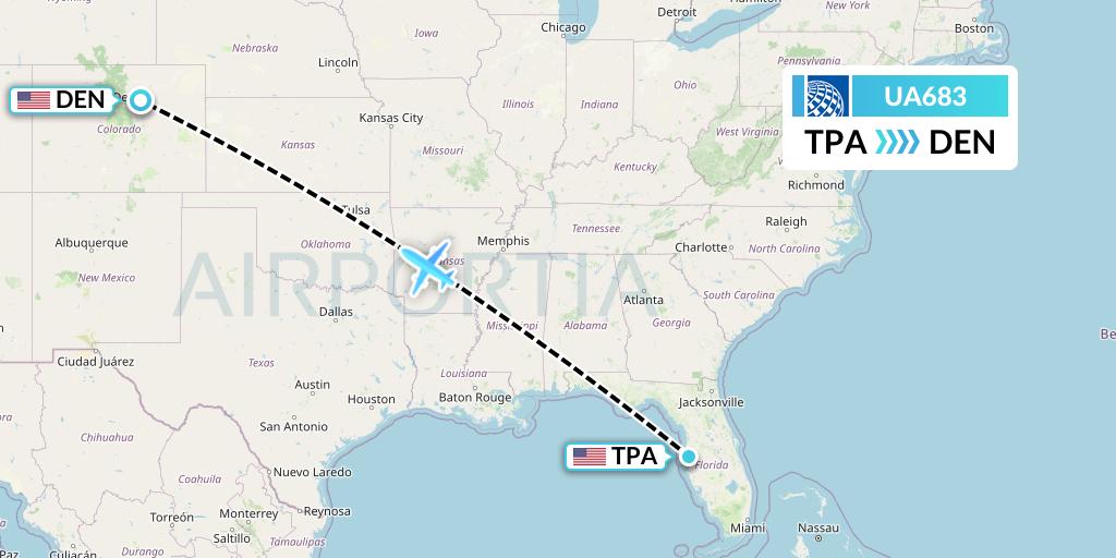 UA683 United Airlines Flight Map: Tampa to Denver