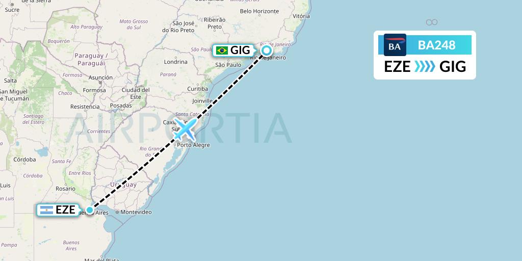 BA248 British Airways Flight Map: Buenos Aires to Rio de Janeiro