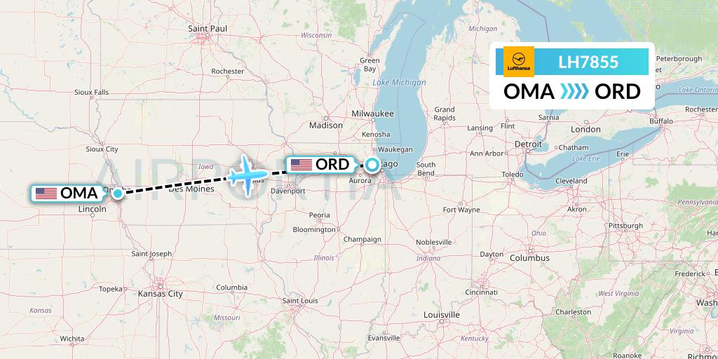 LH7855 Lufthansa Flight Map: Omaha to Chicago
