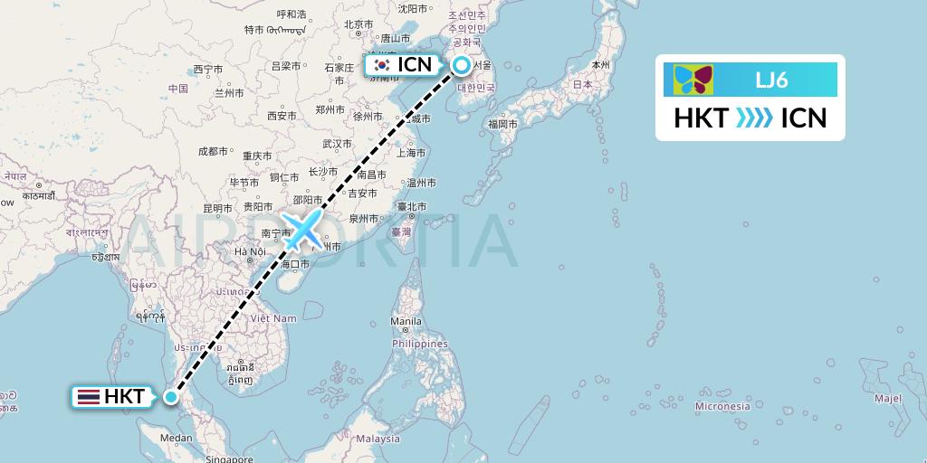 LJ6 Jin Air Flight Map: Phuket to Seoul