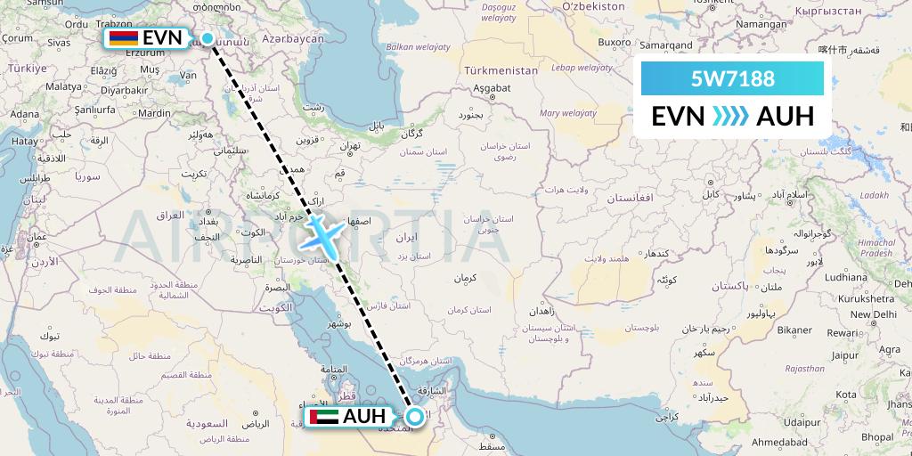 5W7188 Wizz Air Abu Dhabi Flight Map: Yerevan to Abu Dhabi
