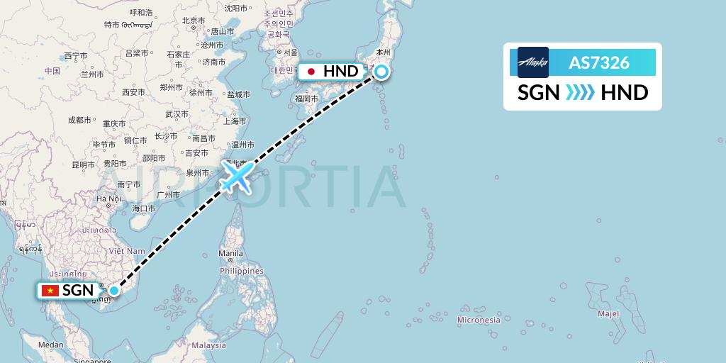 AS7326 Alaska Airlines Flight Map: Ho Chi Minh City to Tokyo