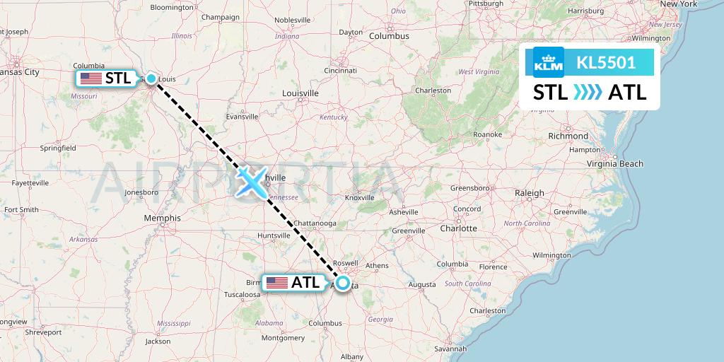 KL5501 KLM Flight Map: St. Louis to Atlanta