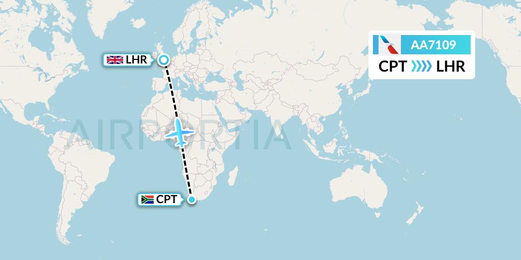 AA7109 American Airlines Flight Map: Cape Town to London