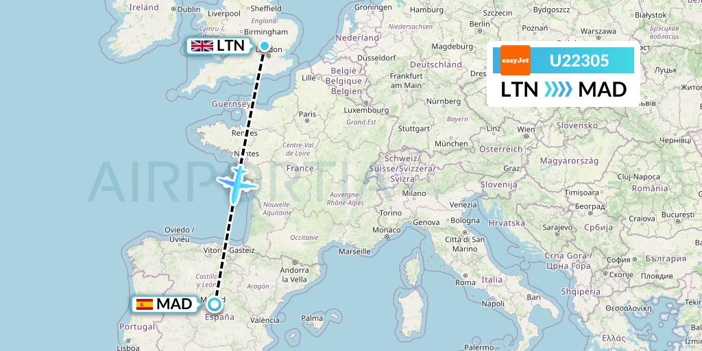 U22305 EasyJet Flight Map: London to Madrid