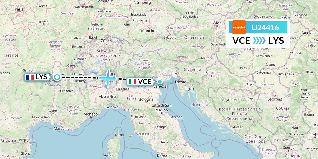 U24416 EasyJet Flight Map: Venice to Lyon