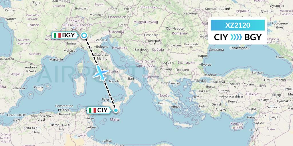 XZ2120 Aeroitalia Flight Map: Comiso to Milan