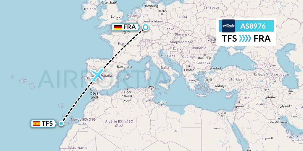 AS8976 Alaska Airlines Flight Map: Tenerife to Frankfurt