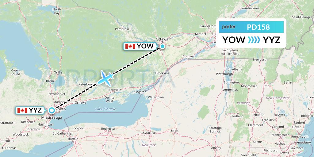 PD158 Porter Airlines Flight Map: Ottawa to Toronto