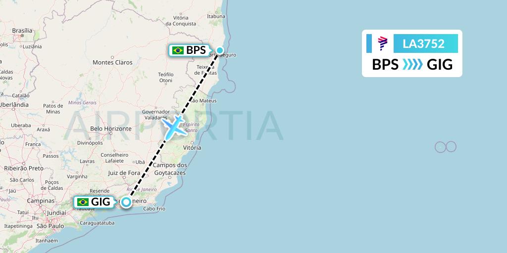 LA3752 LAN Airlines Flight Map: Porto Seguro to Rio de Janeiro