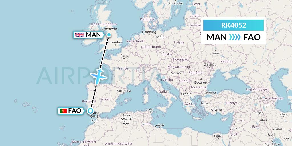 RK4052 Ryanair UK Flight Map: Manchester to Faro