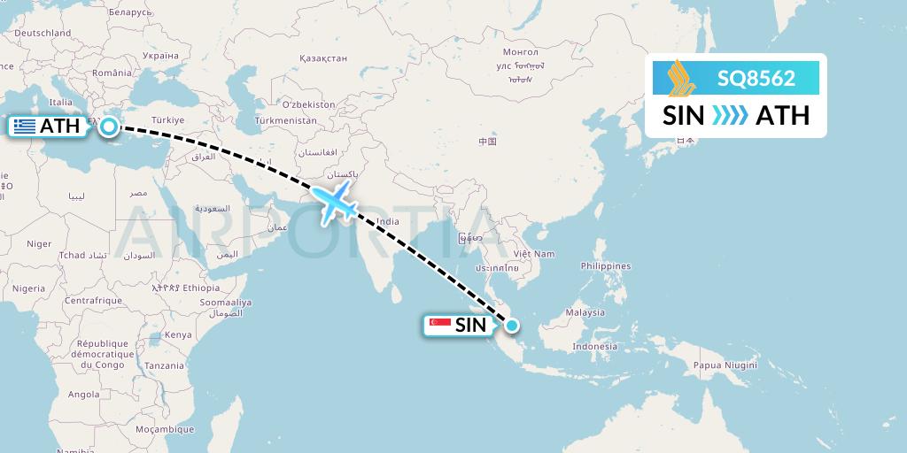 SQ8562 Singapore Airlines Flight Map: Singapore to Athens