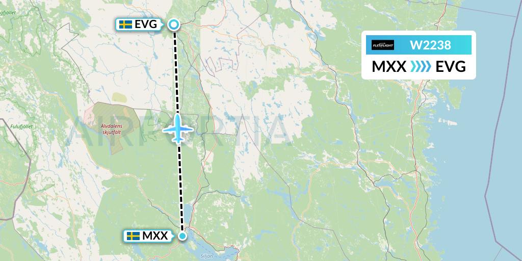 W2238 Flex Flight Flight Map: Mora to Sveg