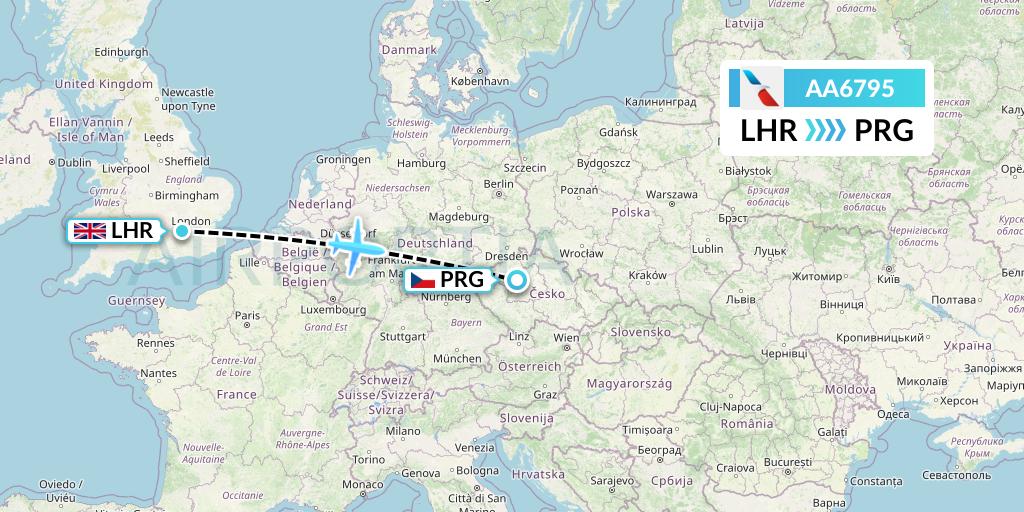 AA6795 American Airlines Flight Map: London to Prague