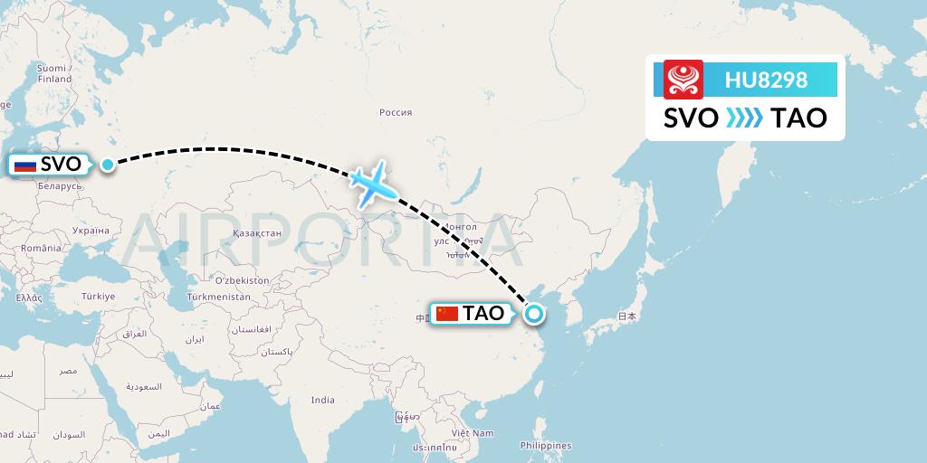 HU8298 Hainan Airlines Flight Map: Moscow to Qingdao