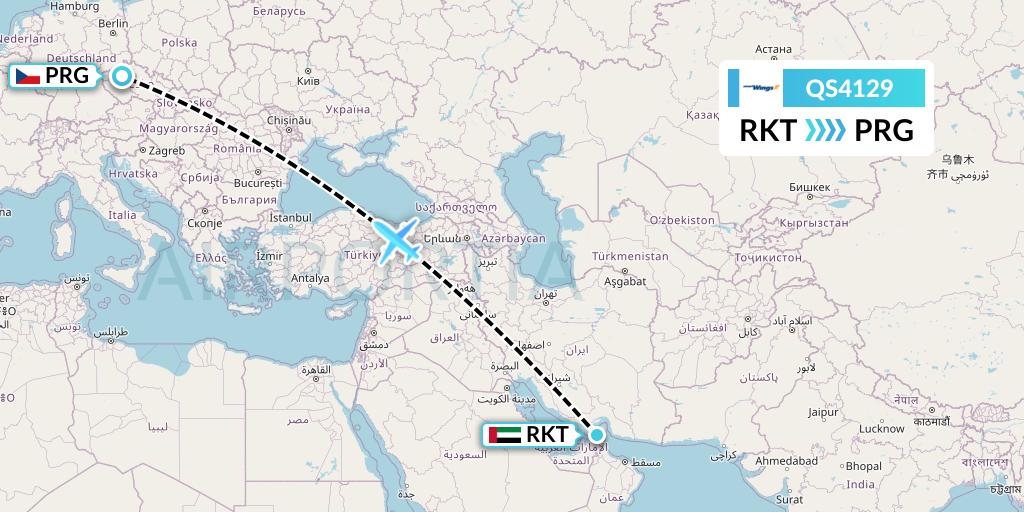 QS4129 Smartwings Flight Map: Ra'sal-Khaymah to Prague