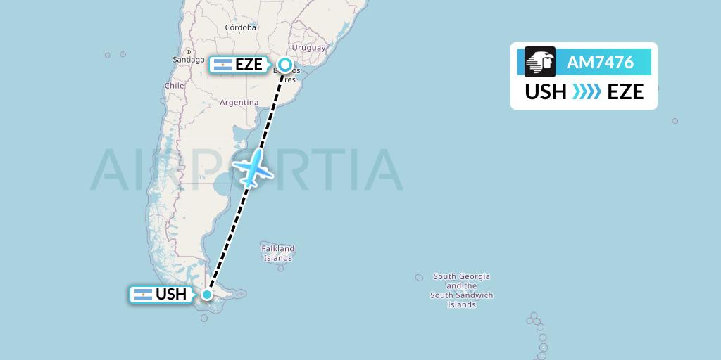 AM7476 Aeromexico Flight Map: Ushuaia to Buenos Aires