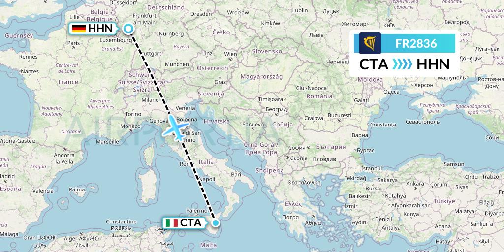 FR2836 Ryanair Flight Map: Catania to Hahn