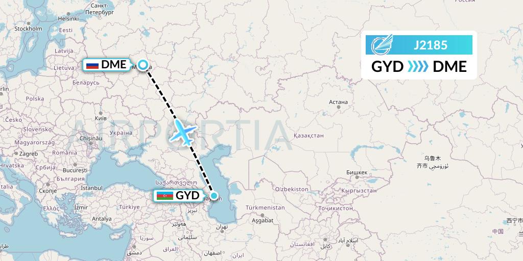 J2185 Azerbaijan Airlines Flight Map: Baku to Moscow
