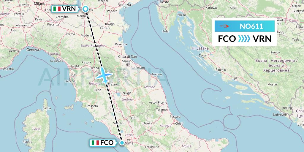 NO611 Neos Flight Map: Rome to Verona