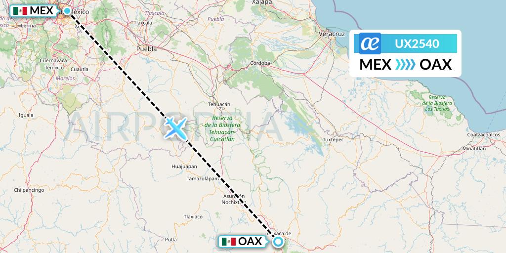 UX2540 Air Europa Flight Map: Mexico City to Oaxaca