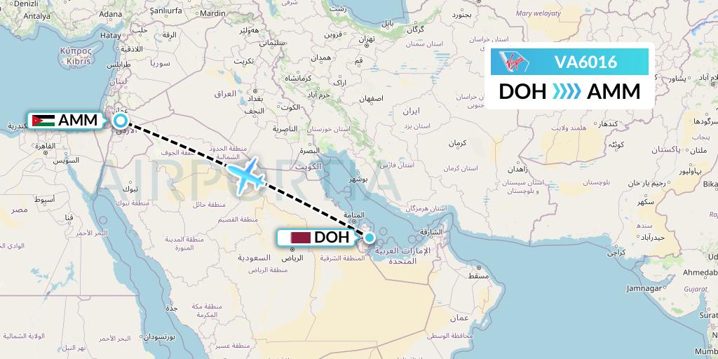 VA6016 Virgin Australia Flight Map: Doha to Amman