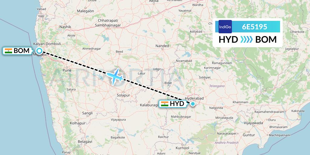 6E5195 IndiGo Airlines Flight Map: Hyderabad to Mumbai