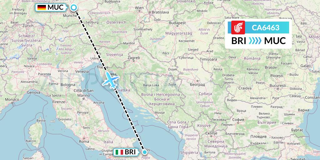 CA6463 Air China Flight Map: Bari to Munich