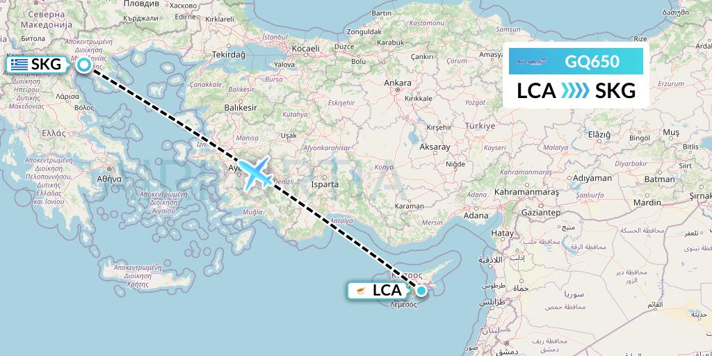 GQ650 Sky Express (Greece) Flight Map: Larnaca to Thessaloniki