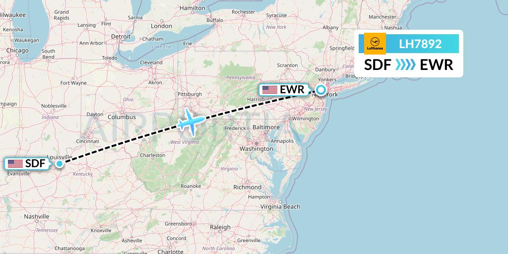 LH7892 Lufthansa Flight Map: Louisville to New York