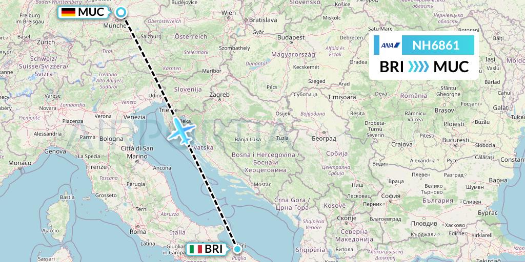 NH6861 All Nippon Airways Flight Map: Bari to Munich