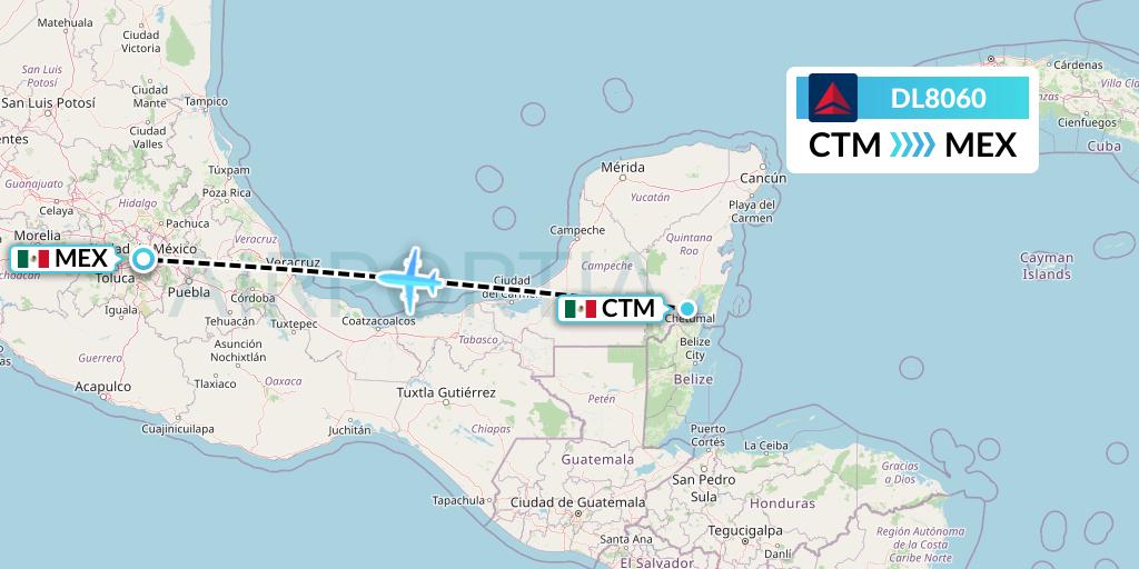 DL8060 Delta Air Lines Flight Map: Chetumal to Mexico City