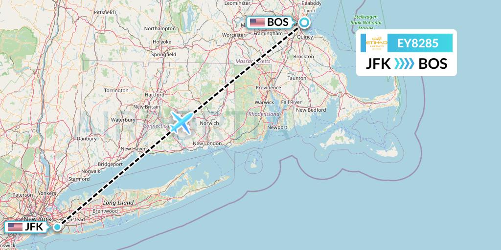 EY8285 Etihad Airways Flight Map: New York to Boston