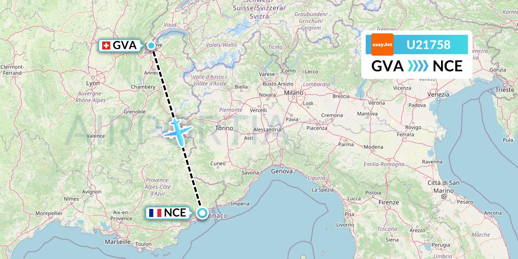 U21758 EasyJet Flight Map: Geneva to Nice