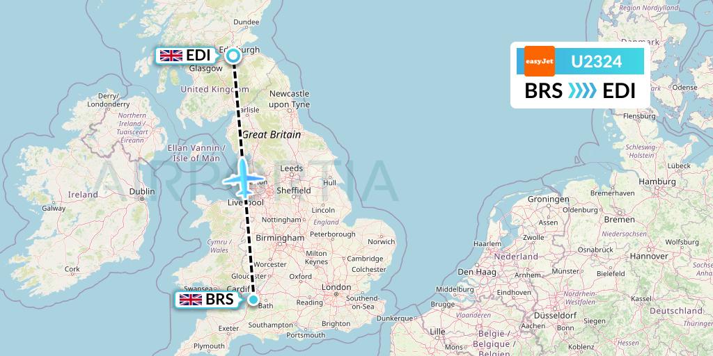 U2324 EasyJet Flight Map: Bristol to Edinburgh