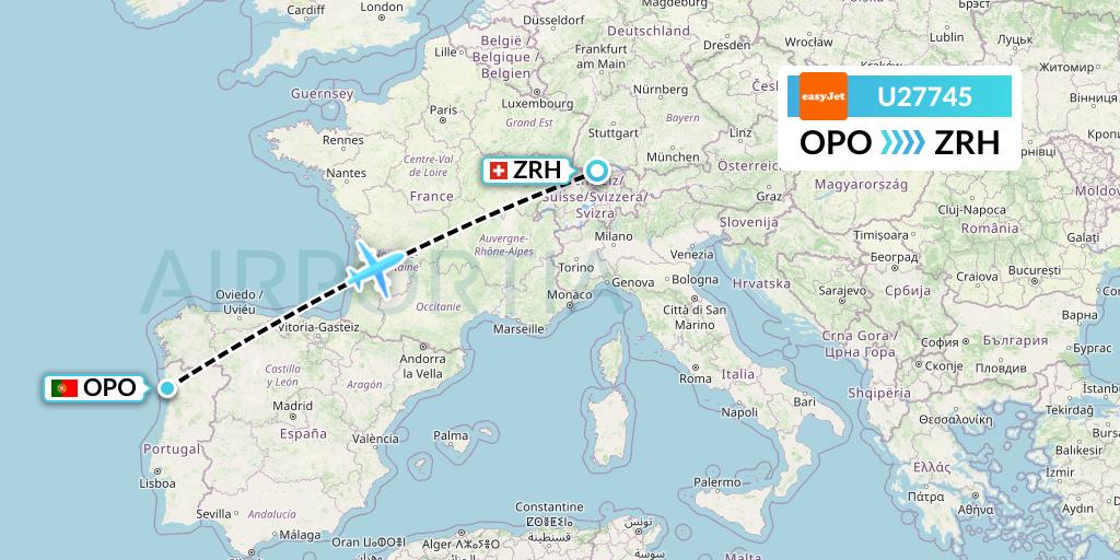 U27745 EasyJet Flight Map: Porto to Zurich