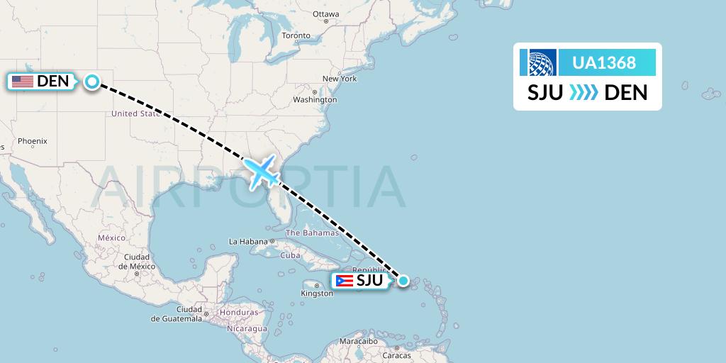 UA1368 United Airlines Flight Map: San Juan to Denver