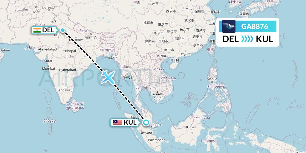 GA8876 Garuda Indonesia Flight Map: Delhi to Kuala Lumpur