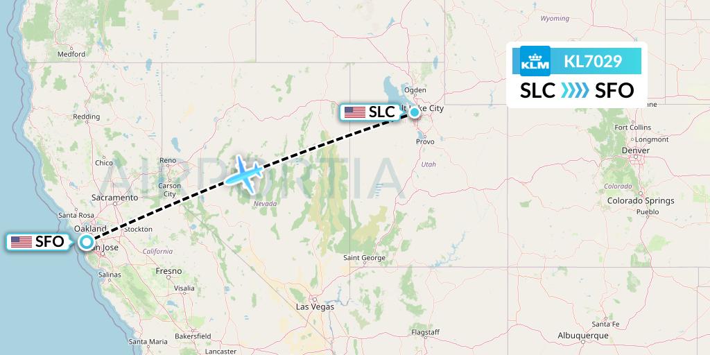KL7029 KLM Flight Map: Salt Lake City to San Francisco