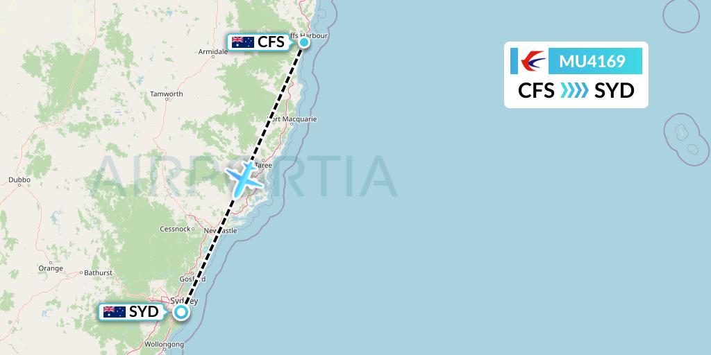 MU4169 China Eastern Airlines Flight Map: Coffs Harbour to Sydney