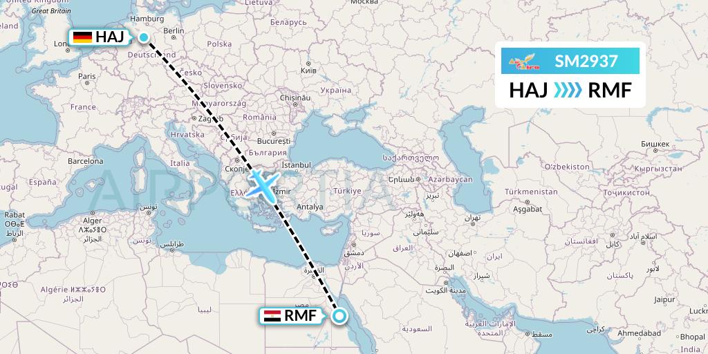 SM2937 Air Cairo Flight Map: Hannover to Marsa Alam