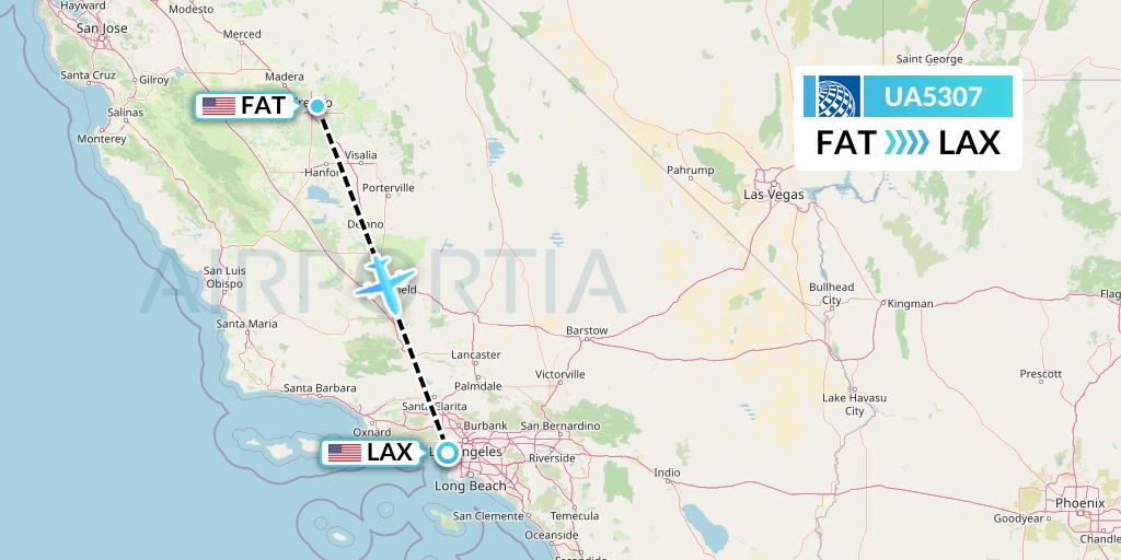 UA5307 United Airlines Flight Map: Fresno to Los Angeles
