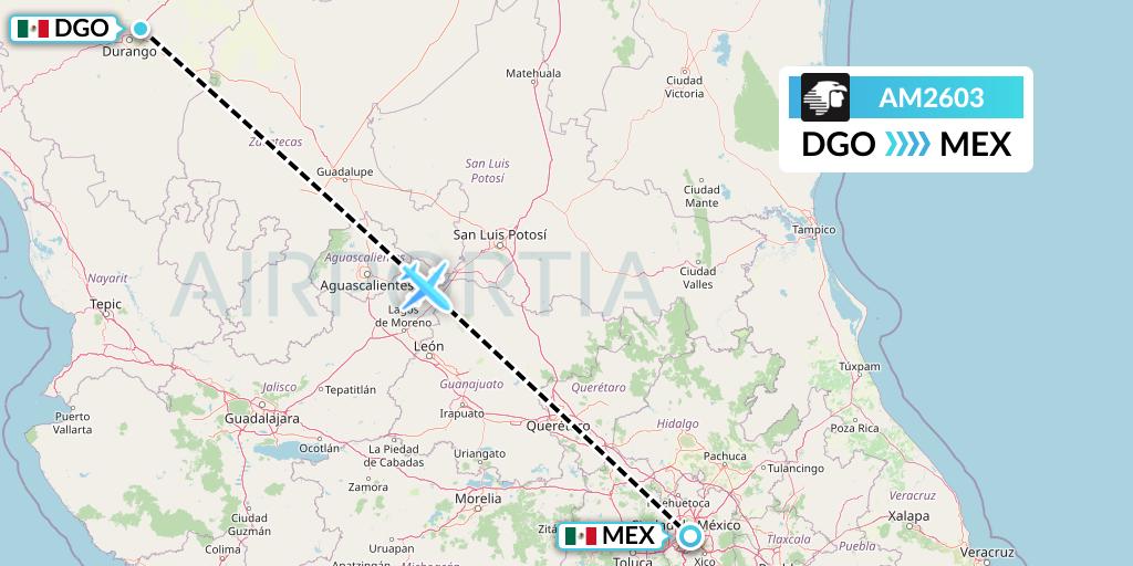 AM2603 Aeromexico Flight Map: Durango to Mexico City