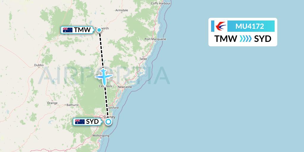 MU4172 China Eastern Airlines Flight Map: Tamworth to Sydney